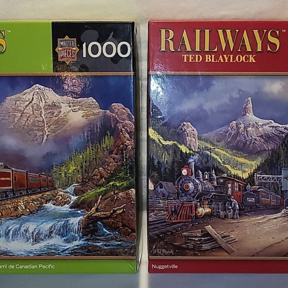 2 Blaylock Train Puzzles 1000 Pc Canadian Pacific - Nuggetville Complete Ex Cond